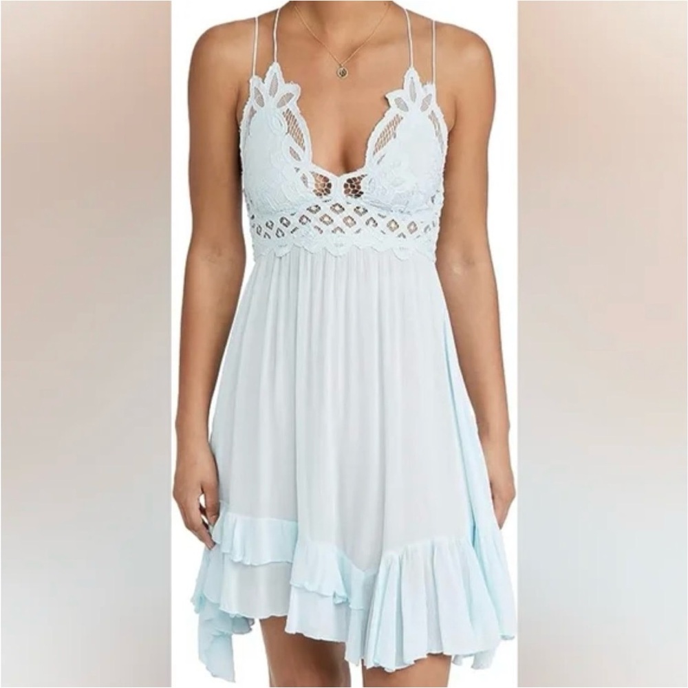Free People Lace Trim Light blue Mini Dress - Picture 11 of 12